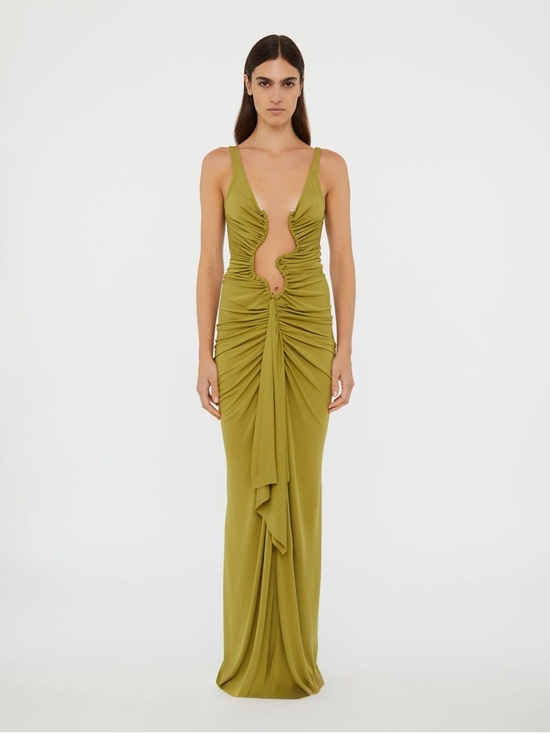 Christopher Esber Dresses & Skirts - NWT Christopher Esber Olive Green Salacia Jersey Drape Ruched Maxi Dress sz 10